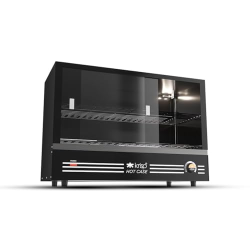 Image of KRISP Electric Patties Hot Case with Sliding Door | Commercial Food Warmer Oven for Bakery, Fast Food Counter | Buffet Oven for Puff Warmer Machine for Shop | 48 litres Capacity (Black) 700 Watts