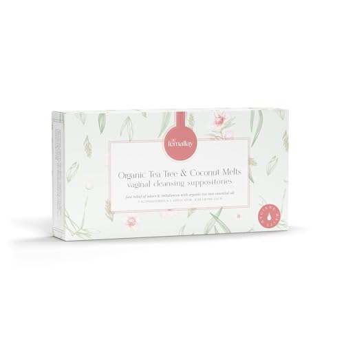 Femallay Organic Vaginal Melts Tea Tree & Coconut Oil Natural Feminine Odor Control pH Balance & Dryness Relief 7 Count + Applicator