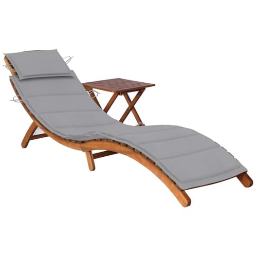 QJBSAVVA Sonnenliege aus Massivholz Akazie mit Tisch und Auflage...