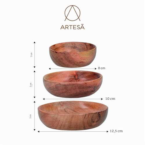 Miniatura 7 de Artesà Ensaladera De Madera, Platos De Madera De Acacia, 12.4cm 5 , 10.2cm 4 , Y 8cm 3 , Juego De 3