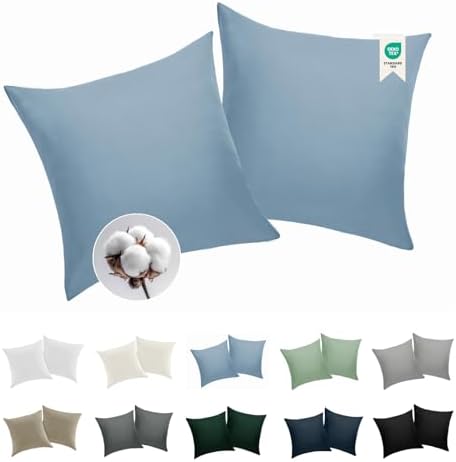 BEDELITE Kissenbezug 80x80 Baumwolle 2er Set, Hellblau | Kopfkissenbezug für Kissen 80x80cm mit Reißverschluss, 143 Fäden pro Quadratzoll, Oeko-Tex Zertifiziert