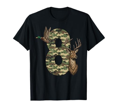 8 Years Old Kids 8th Birthday Boy Girl Camouflage Hunting T-Shirt