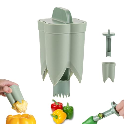 Pepper Corer Seed Remover, 2 in 1 Bell Pepper Core Cutter Deseeder Tool for Vegetable & Fruit, Practical Kitchen Gadget for Cooking, Camping and BBQ
