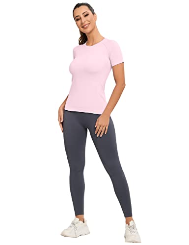 Image of MathCat Seamless Workout Tops for Women, Short Sleeve Compression Athletic Shirts Soft Yoga Gym Tops XS-XL