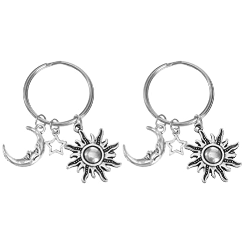 FOMIYES 2 unids acero inoxidable sol estrella luna llavero bolso bolso mochila encanto coche llavero llavero llavero joyería regalo plata Cover