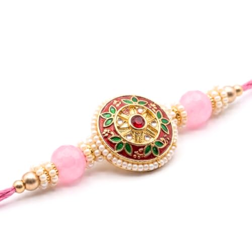 Image of Traditional Meenakari Kundan Bhaiya Bhabhi Rakhi Set | Elegant Lumba Bracelet for Bhabhi and Designer Bracelet for Bhaiya | Premium Rakshabandhan Gift Set