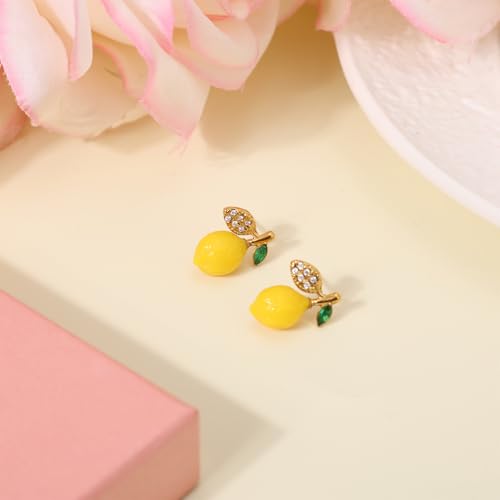 Yellow Lemon Dangle Earrings, Cute Lemon Accessories Lovely Leaf Fruit Stud Earrings Delicate Fruit Jewelry Accessories for Women Festival Party Cosplay3