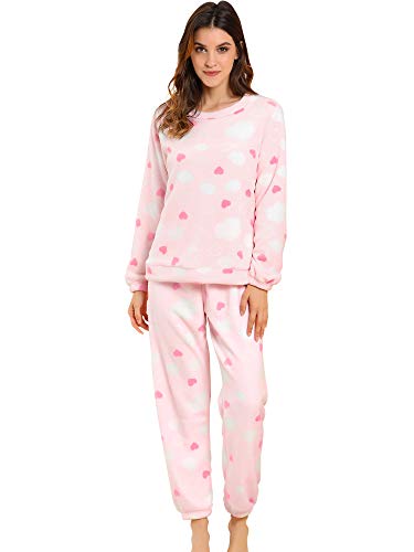 Allegra K Pijama De Franela Lindo Impreso Manga Larga Top Y Panta...