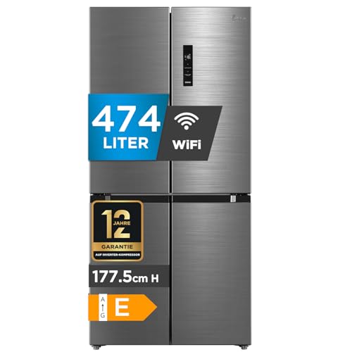 Midea MDRF632FIE46 Multi Door Kühlschrank mit PlasmaPure | NoFrost, 474L (305L+169L), Smart*Cooling|Inverter-Technologie| AllAround Cooling|Vario-Box, 177.5cm hoch Blau-Stahl