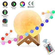 Image of DesiDiya 3D 16 Colors Moon Night Lamp Rechargeable with Stand night lamp for Bedroom Lights for Adults and Kids Home Room Beautiful Indoor Lighting 15cm with Battery Powered and Remote Control -15 Cm