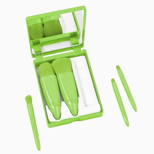 Image of Gleva Travel Size Mini Makeup Brushes Set with Mirror Small Complete Function Cosmetic 5 Pcs Brushes Kit Case Apply to Face Foundation Powder Concealers Eyebrow Eyeshadow (Green)