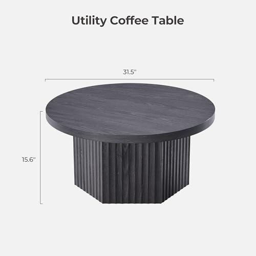 Image of SICOTAS Round Coffee Table for Living Room, Mid Century Modern Fluted Center Coffee Table with Storage, 32 inch Circle Accent Tea Dining Table for Apartment, Dark Grey Alder