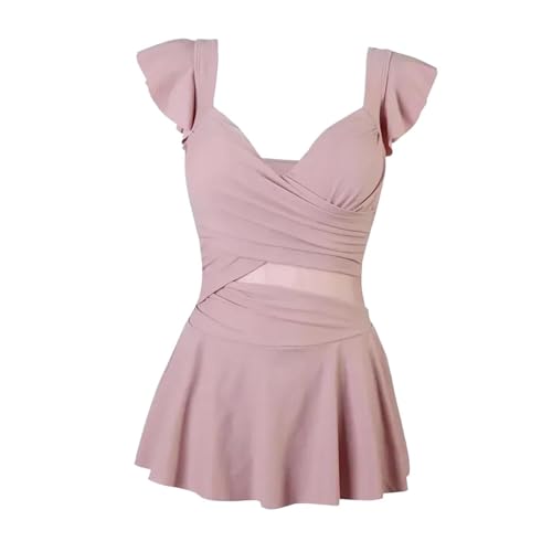 Women Swimsuit Beachwear Stylish Lightweight Sleeveless Ladies 1 Piece Swimsuits Swimdress for Travel SPA Beach Party Pool, M Pink2