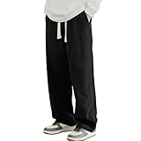 Pantalón de Pana Hombre - Pantalones Cargo Anchos de Piel de Melocotón, Cintura Elástica Ajustable, Estilo Casual y Deportivo para Ocio, Invierno, Talla Grande(Negro,L)