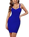 UONBOX Women's Rayon Cute Mini Sleeveless Bodycon Club Party Bandage Strap Dress (S, Royal Blue-Polyester)