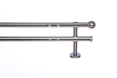 indeko TONDO, Gardinenstange mit Innenlauf Ø 20mm auf Maß, 2-Lauf, edelstahloptik, Komplettset mit Zubehör indeko TONDO, Gardinenstange mit Innenlauf Ø 20mm auf Maß, 2-Lauf, edelstahloptik, Komplettset mit Zubehör