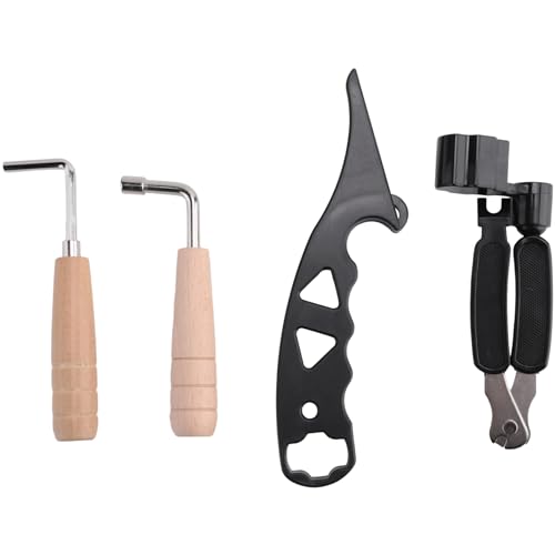 Bloepum 1Set Guitar String Stretcher Hexagon Metal Wrench Multifunctional Guitar String Winder Black