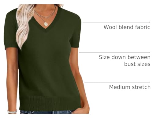 Image of ANRABESS Womens Short Sleeve Sweater Top Wool Blend Business Casual Outfits | V Neck Knit Lightweight Sweater，Summer Relaxed Fit Pullover Shirts，Soft Work Office Top，Everyday 2026 Fall Spring Clothes