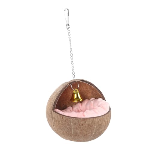 POPETPOP Natural Coconuts Shell Bird Nest with Warm Pad Suspended Parrot House for Birds Durable Wear Resistant for Indoor Outdoor Use Easy to Install for Play Sleep