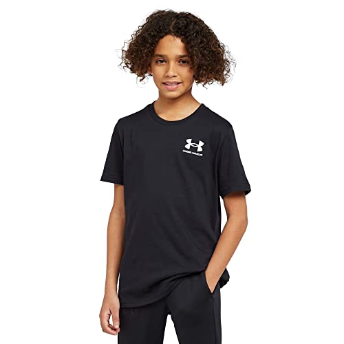 Under Armour Boys' Sportstyle Left Chest Short-Sleeve T-Shirt , Black (001)/White , Youth Large