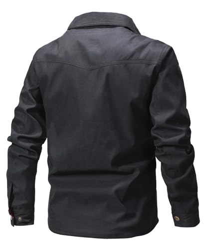 Image of Men's Shirt Jacket Shacket with Flannel Lined Casual Snap Button Overshirt Western Cowboy Jackets Fall Clothing