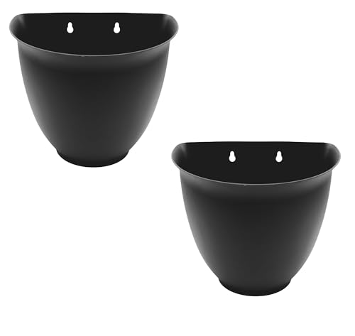 The HC Companies 8 Inch Garden Wall Planter - Plastic Hanging Plant Pot for Indoor Outdoor Flowers, Herbs, Black (Pack of 2)