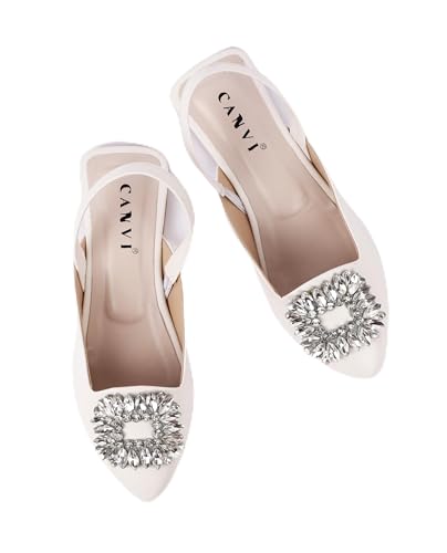 CANVI - TAKE CHANGE TO MAKE CHANGE Stylish | Fancy | Comfortable Women's Ethnic Juti Flat Sandals For Women And Girl, Synthetic Leather Sequin Jutti Casual Beach Shoes Sandal (White, 4 UK)