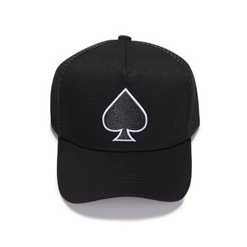 PJGINUIUA Ace of Spades Embroidered Trucker Hat Black Baseball Cap Adjustable Mesh Dad Hats for Men Women