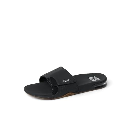 Reef Mens Fanning Slide | Bottle Opener Sandal , Black/Silver, 10