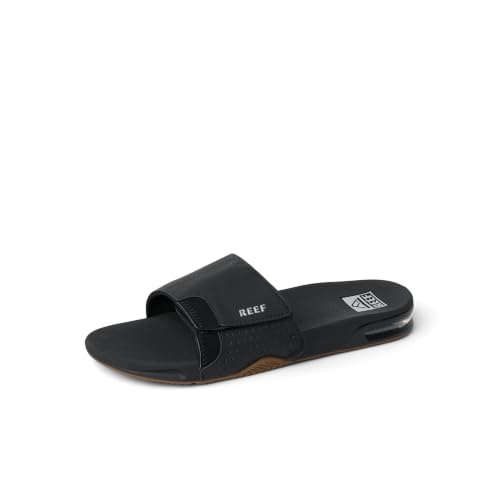 REEF Fanning Slide Mens Sandal Black-Silver 14
