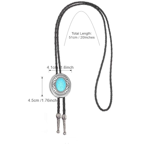 Image of AZORA Western Cowboy Bolo Tie Men Leather Necktie Leather Cord Turquoise Stone Bolo Ties for Men Women