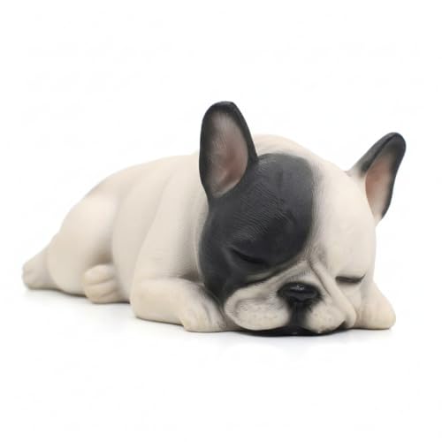 Comfy Hour Doggyland Collection, statuetta di bulldog francese addormentato sdraiato da 15,2 cm, realistica, realistica, decorazione per la casa, in poliresina bianca e nera