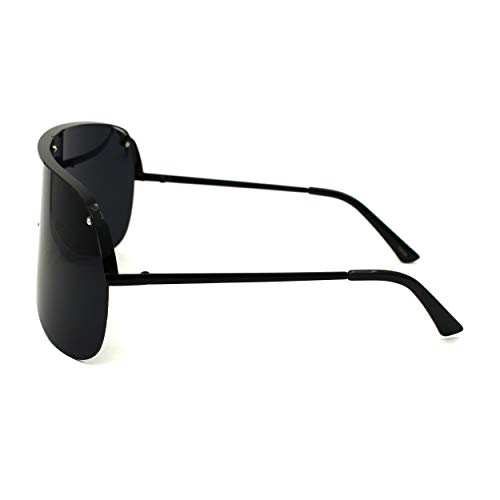 Extra Oversize Flat Top Metal Half Rim Shield Mask Style Sunglasses3