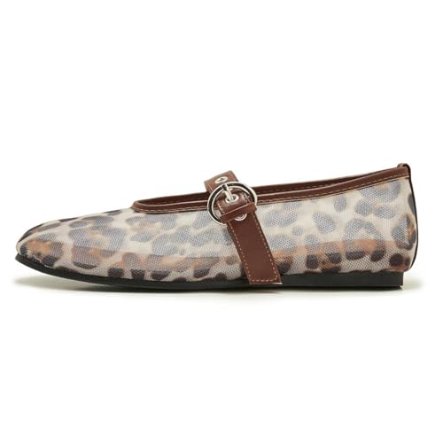 Mary Jane Ballet Flats for Women Slip On Round Toe Mesh Ballerina Shoes Buckle Strap Casual Dress Shoes