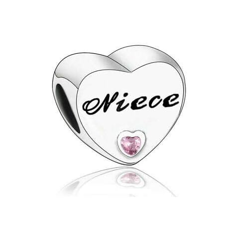 CWOne Designs Love Heart Niece Charm Collection Beads - Authentic S925 Sterling Silver Love Heart Family Collection with Cubic Zirconia Charms & Gift Pouch (Niece) Cover