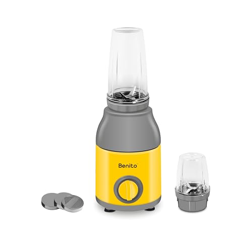 Image of Benito PRESSIO Nutri Mixer Grinder 550 watt with 2 Jars | Durable Shockproof ABS Body | Powerful Motor with Advanced Grinding Technology | Elegant Yellow & Grey Finish come with 1-Year Warranty