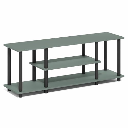 Image of Furinno Turn-N-Tube 3-Tier Toolless Assembly TV Stand, Sage Green | for TV up to 50 Inch, Open Frame Rectangular Entertainment Center with Storage Shelf, TV Console, for Living Room, Bedroom