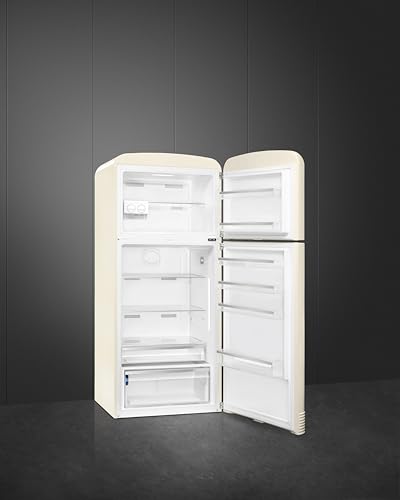 Image of Smeg FAB50 Retro Style Refrigerator - 19.28 cu. ft. Freestanding Fridge-Freezer, Dual Cooling, No-Frost, Adjustable Glass Shelves, Chrome Handle - Cream - Made in Italy