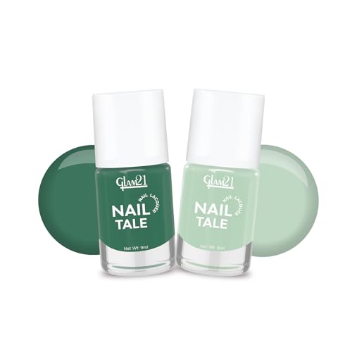 Image of Glam21 Nail Tale- Nail Lacquer|Multicolor|Quick Drying Nail Polish| Glossy Gel Finish Nail Kit | Highly Pigmented & Long Lasting | Chip Resistance|9ml Each| Pack Of 2 (Shade-33-34)