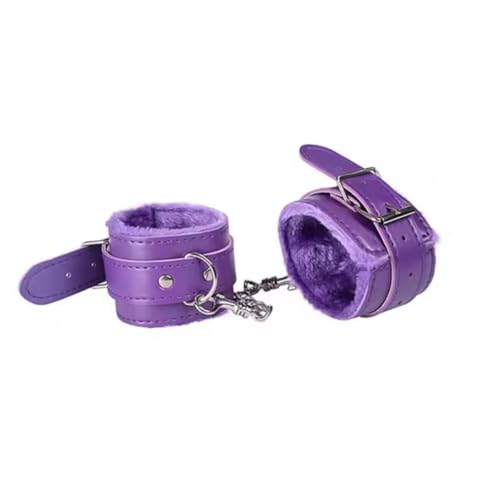 Algema Bracelete em Couro Macio com Pelúcia Aveludada Roxo e Corrente Cromada 5,5cm x 9cm
