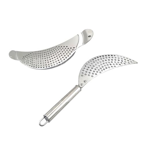 Cabilock 2 pièces Passoire Acier Inoxydable Forme Lune pour Casserole Égouttoir Léger et Résistant Corrosion Compatible Marmite Pâtes et Légumes Lot pour Cuisine Facile et Pratique