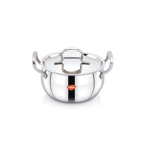 Image of Praylady Triplus+ Pro Belly Triply Handi | 18 cm 2.8 L | Belly Shape Cook & Serve Casserole | Induction Gas Ready | Biryani Rice Dal Curry Pot | Stock Pot | Stainless Steel Lid | Less Oil | Even Heat