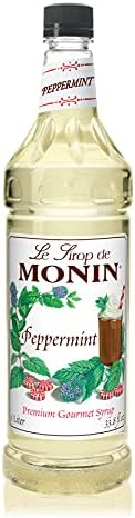 Monin - Peppermint Syrup, Cool Tingle of Candy Cane, Natural Flavors, Great for Cocoas, Mochas, Smoothies, and Sodas, Non-GMO, Gluten-Free (1 Liter)
