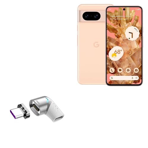 BoxWave Adapter Compatible with Google Pixel 8 - MagnetoSnap PD Angle Adapter, Magnetic PD Angle Charging Adapter Device Saver - Metallic Silver