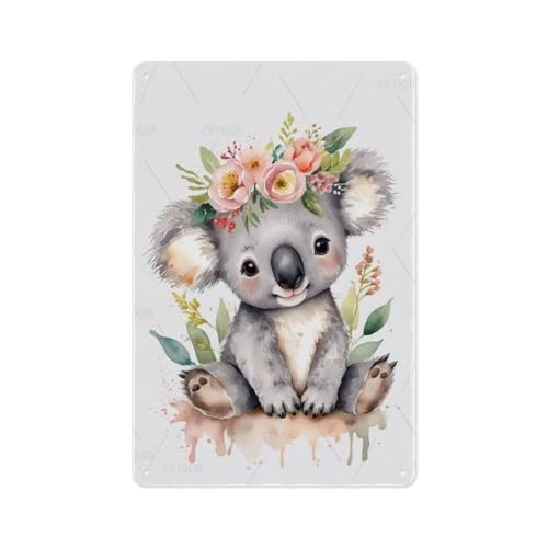 Watercolor Koalas Aluminum Tin Sign - Adorable Animal Pair Design, 8x12 Inches, Unique Wall Decor for Animal Lovers and Australian Theme Enthusiasts