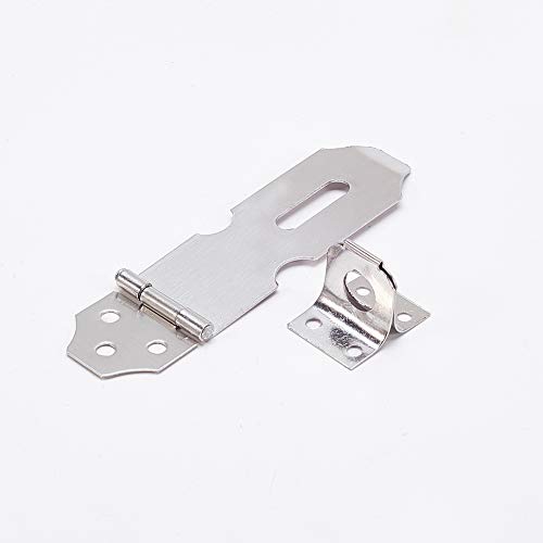 Image of MroMax Hasp Staple Padlock Latch, 128mm Length,Stainless Steel Furniture Cupboard Door Stainless Steel Silver Tone 5Pcs