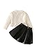Verdusa Girl's 2 Piece Outfits Cute Bow Long Sleeve Sweater and PU Leather Pleated Mini Skirt Set Birthday Outfit Black and White 4T