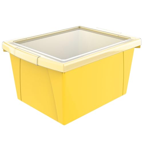 Image of Storex 4 Gallon Storage Bin with Lid - Plastic Classroom Organizer for Books and Supplies, Yellow, 1-Pack (61410A06C)