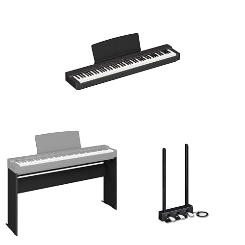 Yamaha P225B Digital Piano Bundle with Matching Furniture Stand L200B and 3-Pedal Unit LP1B