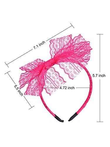 Miniatura 4 de 2 diademas de lazo de encaje rosa con lazo elástico de los años 80 con encaje retro rosa lazo accesorios para el cabello para mujeres y niñas